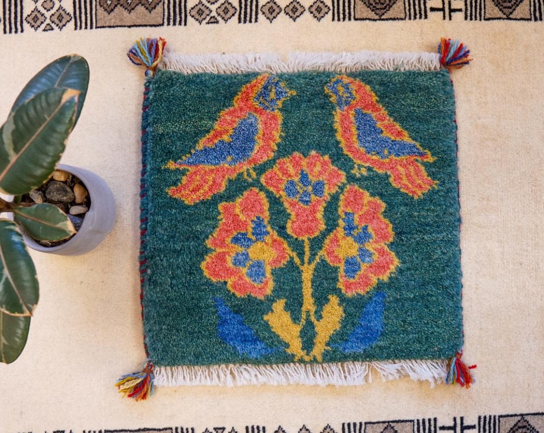 40×40cm ペルシャ絨毯 手織り ギャッベ アマレ族 ギャベ