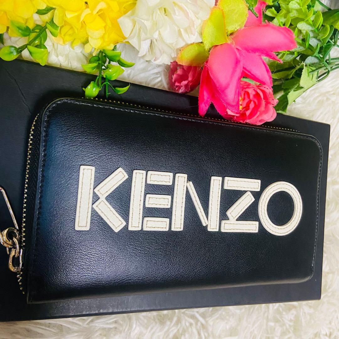 本革✨KENZO✨ケンゾー✨財布✨ラウンドファスナー✨ブラック✨パッチワーク✨