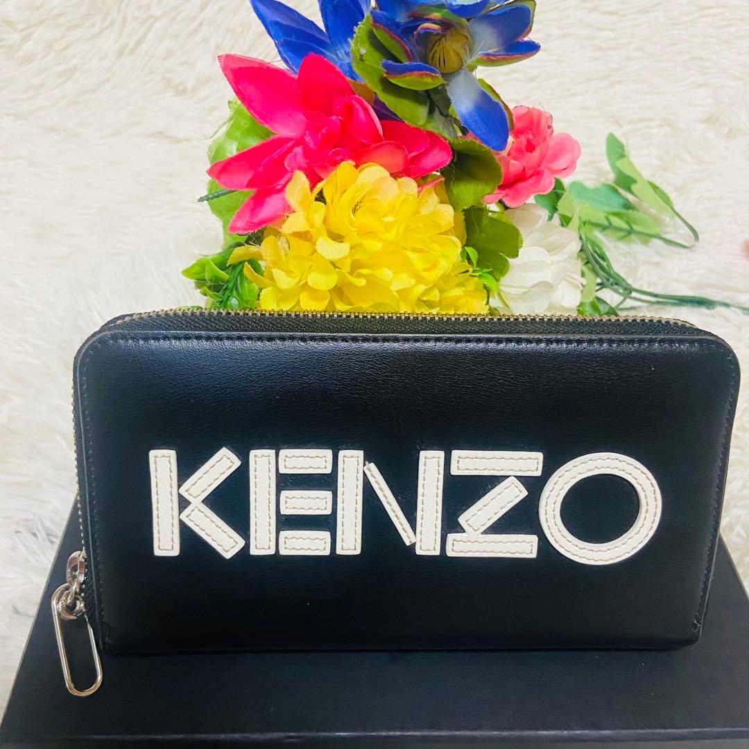 本革✨KENZO✨ケンゾー✨財布✨ラウンドファスナー✨ブラック✨パッチワーク✨