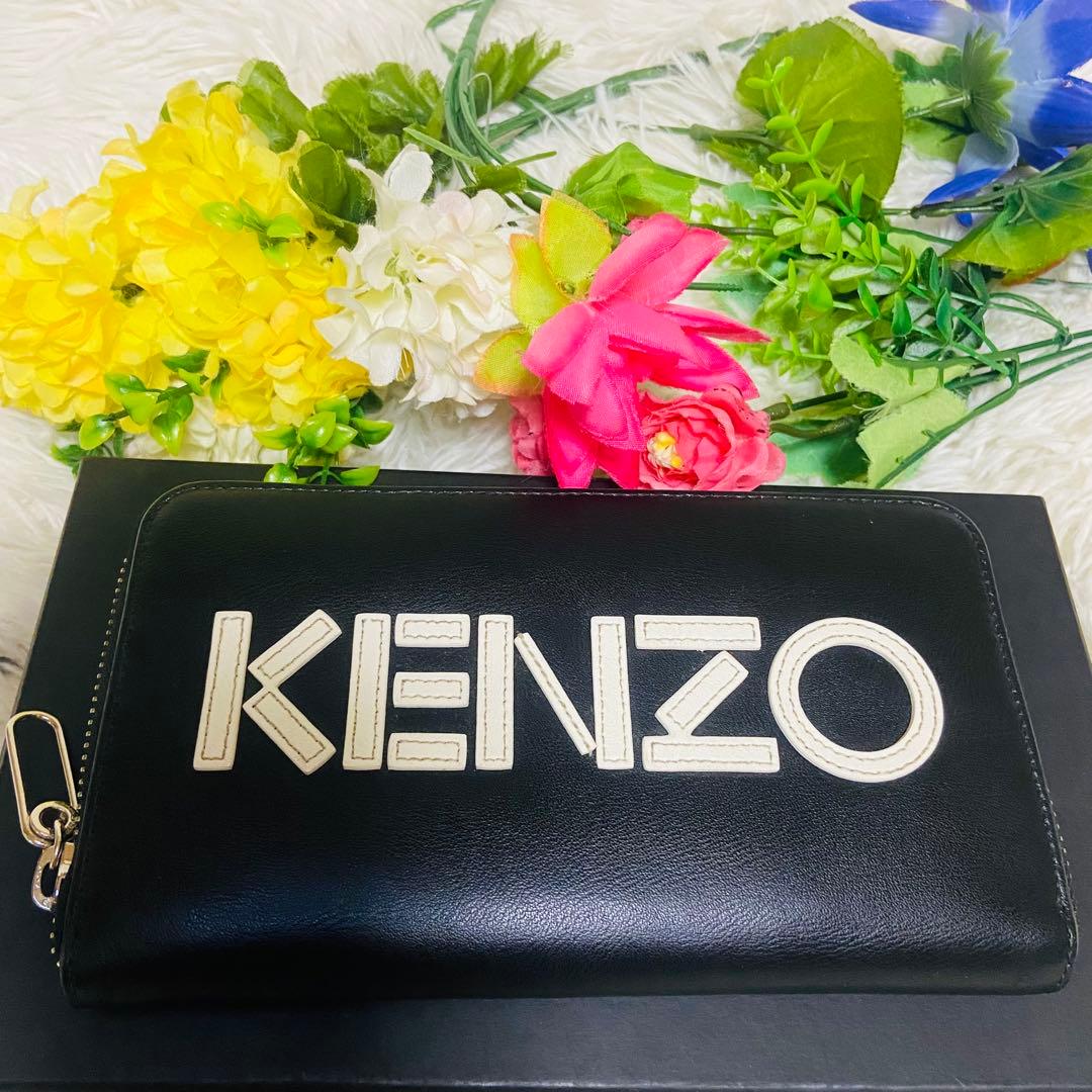本革✨KENZO✨ケンゾー✨財布✨ラウンドファスナー✨ブラック✨パッチワーク✨