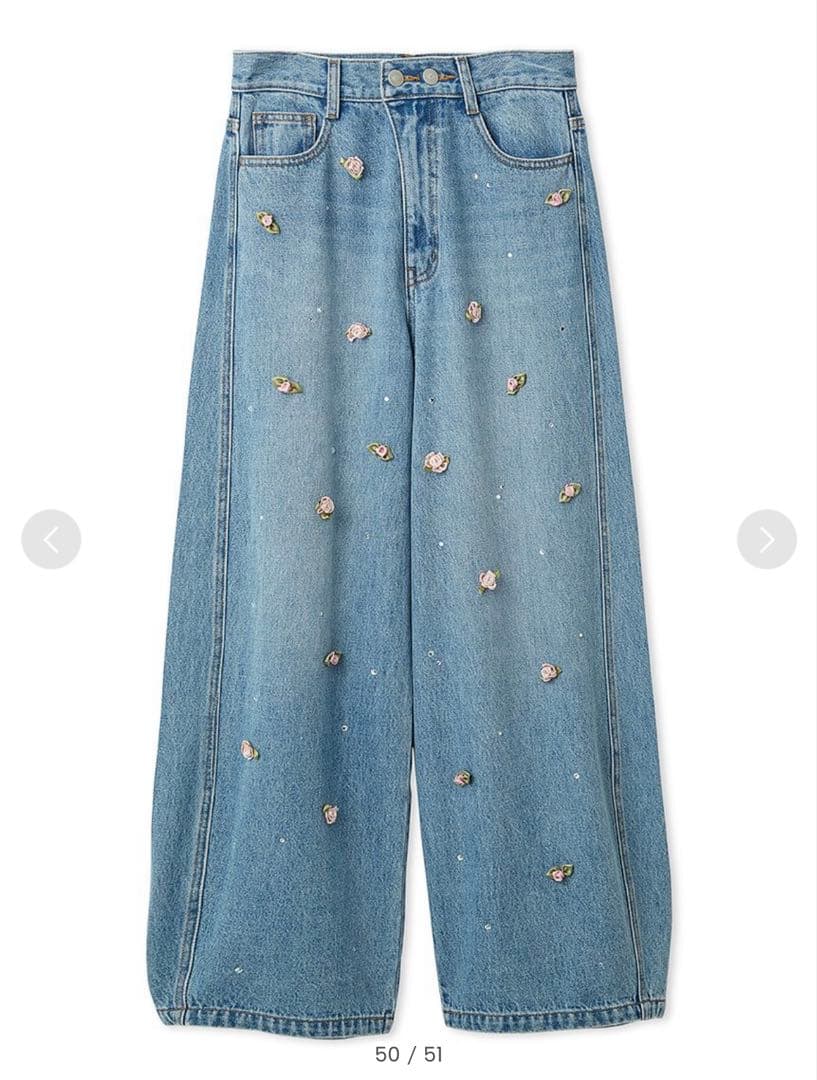 新品未使用　バリエーションビジューデニムパンツ　BLU 0サイズ