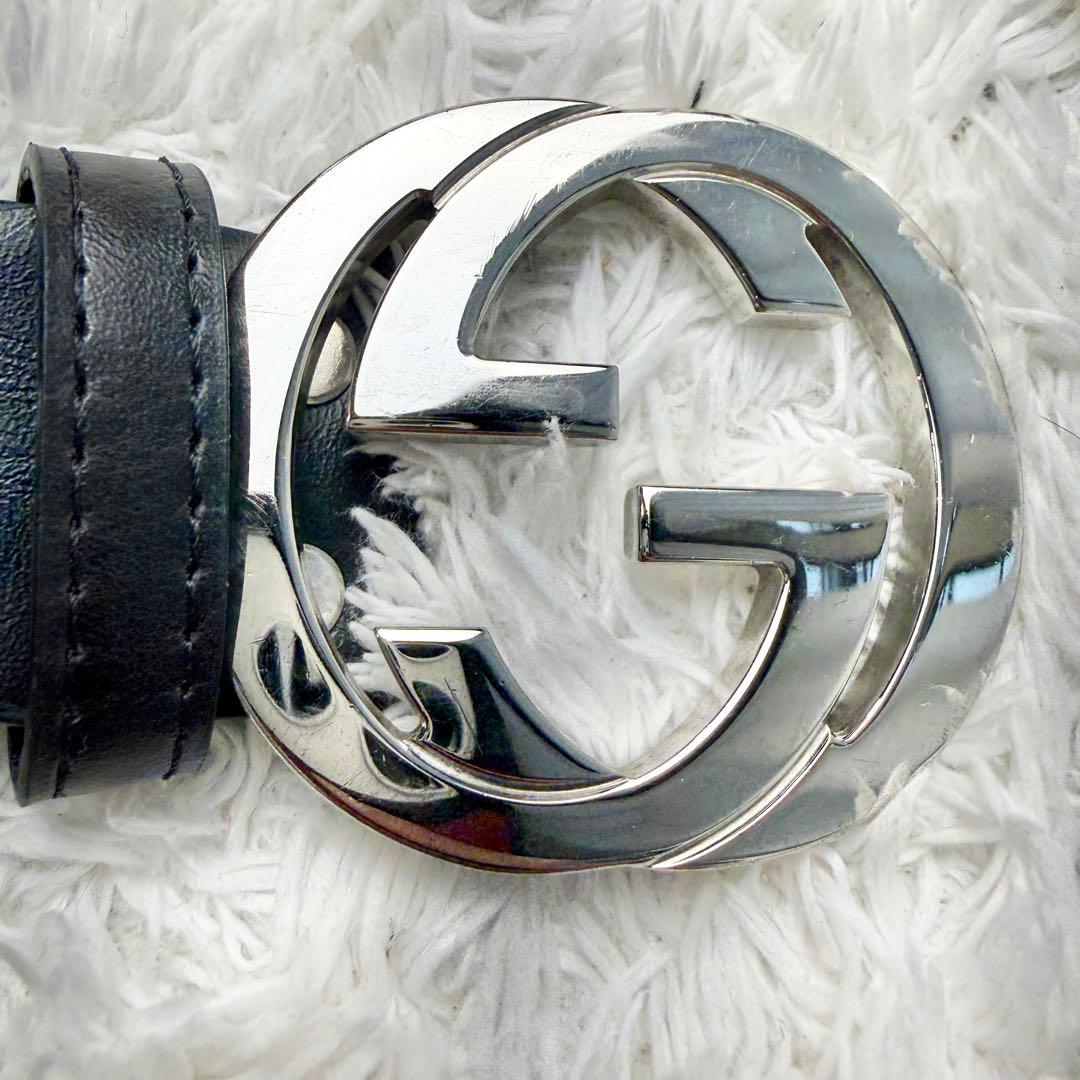 【極美品】GUCCI ベルト インターロッキング GG デカロゴ シルバー 黒