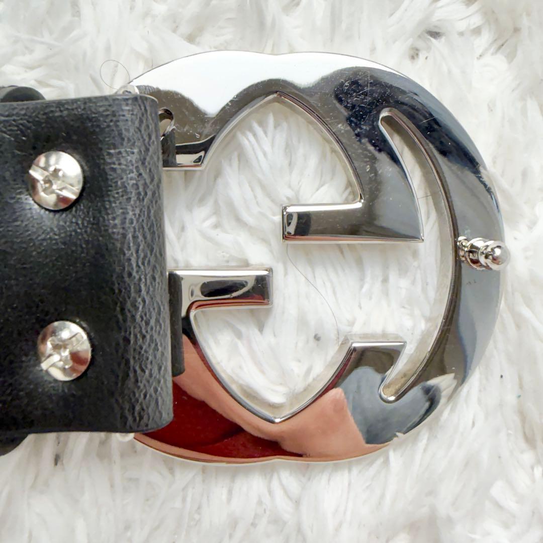 【極美品】GUCCI ベルト インターロッキング GG デカロゴ シルバー 黒