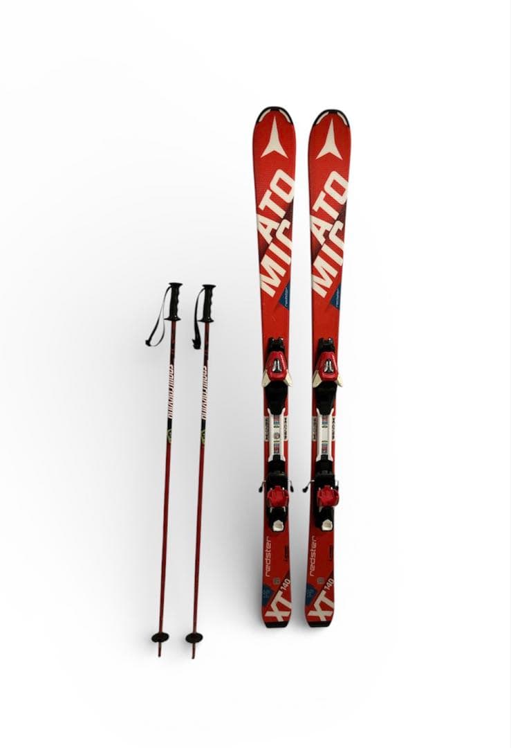 アトミック ATOMIC スキー板 ストック セット140cm 赤 バンド付き