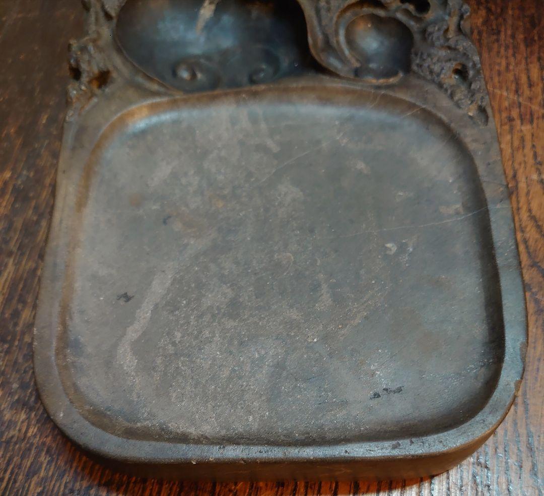 【文房具】書道具『中国 菊花石硯 天然石』縦18cm 横11cm 厚最大3.5