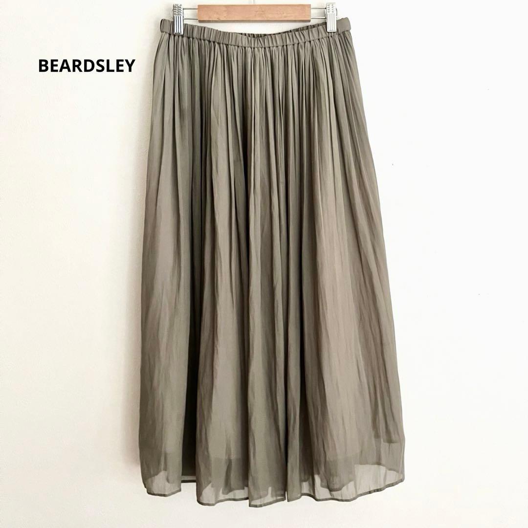定価1.87万 ビアズリー シワシフォンギャザースカート カーキ ウエストゴム