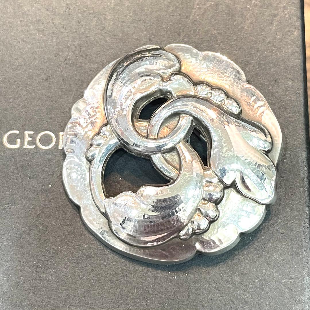 美品 ジョージジェンセン ブローチ 20 リーフ シルバー 925 アンティーク