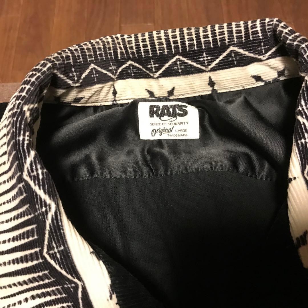 RATS 長袖シャツ 黒/白 プリント柄