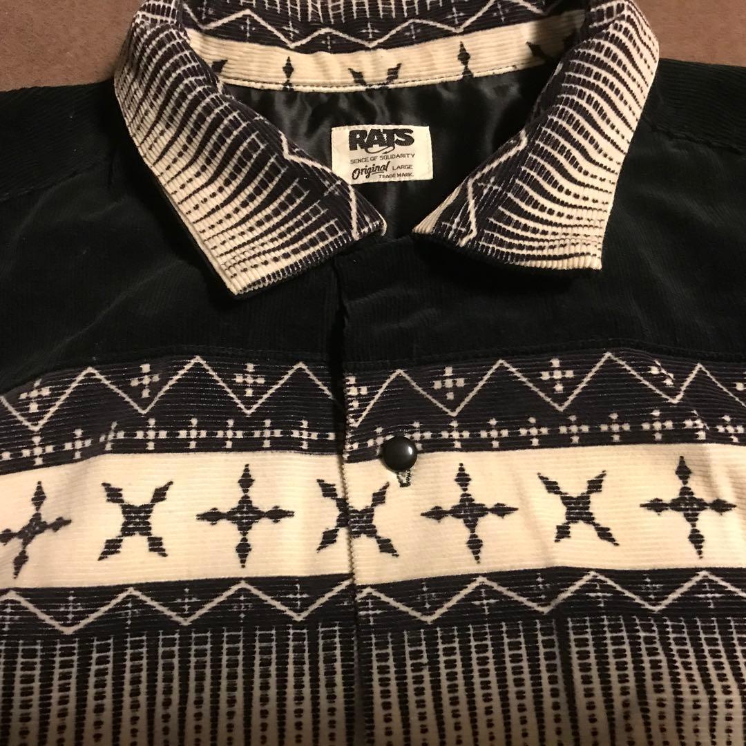 RATS 長袖シャツ 黒/白 プリント柄