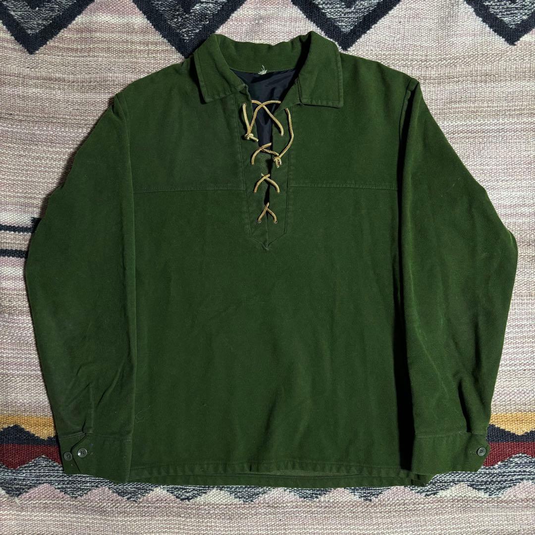 50s 60s レースアッププルオーバーシャツ　コットンスエード　ヴィンテージ