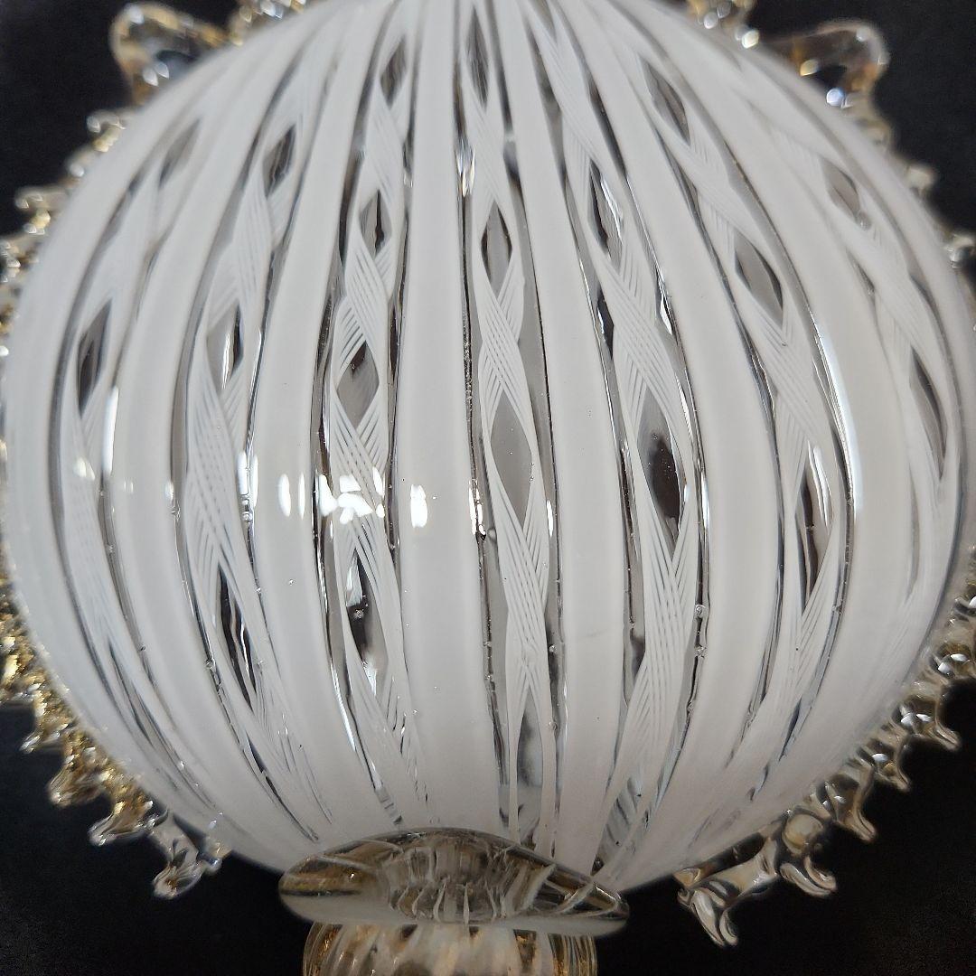 ベネチアンガラス ムラーノガラス レース柄 蓋付き オブジェ イタリア