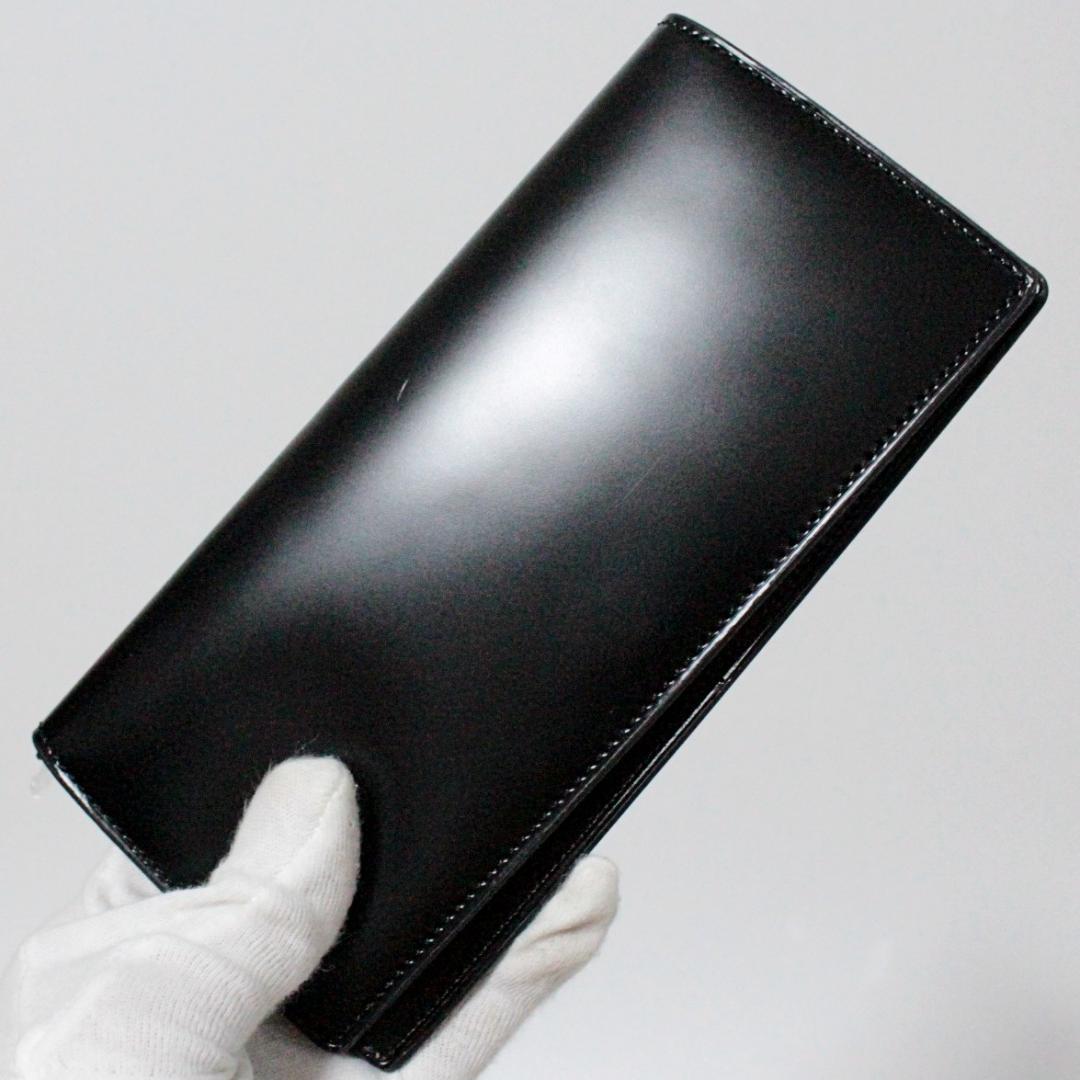 未使用 フィーコ 馬革 コードバンヌオーボ フラップ長財布 黒　Ｋ5934