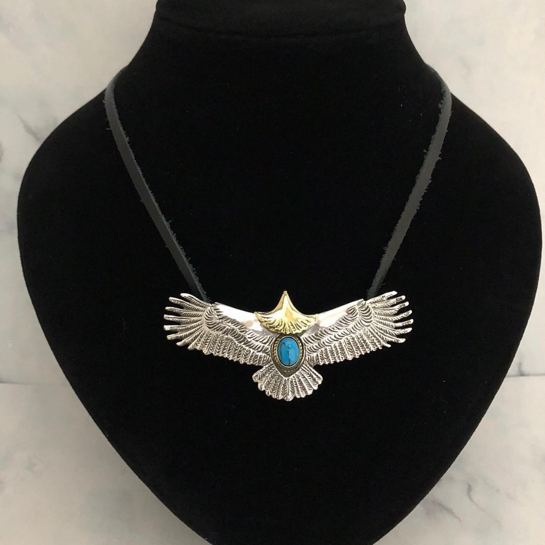 シルバー925 ペンダントトップ　イーグル　ターコイズ　5-3　4876