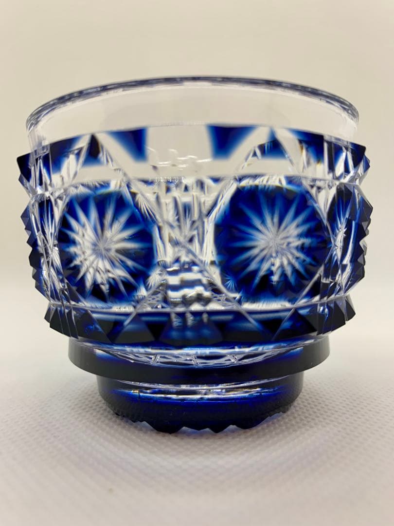 島津薩摩切子 猪口(大) 藍 復元 尚古集成館監修 薩摩ガラス工芸作 刻印有