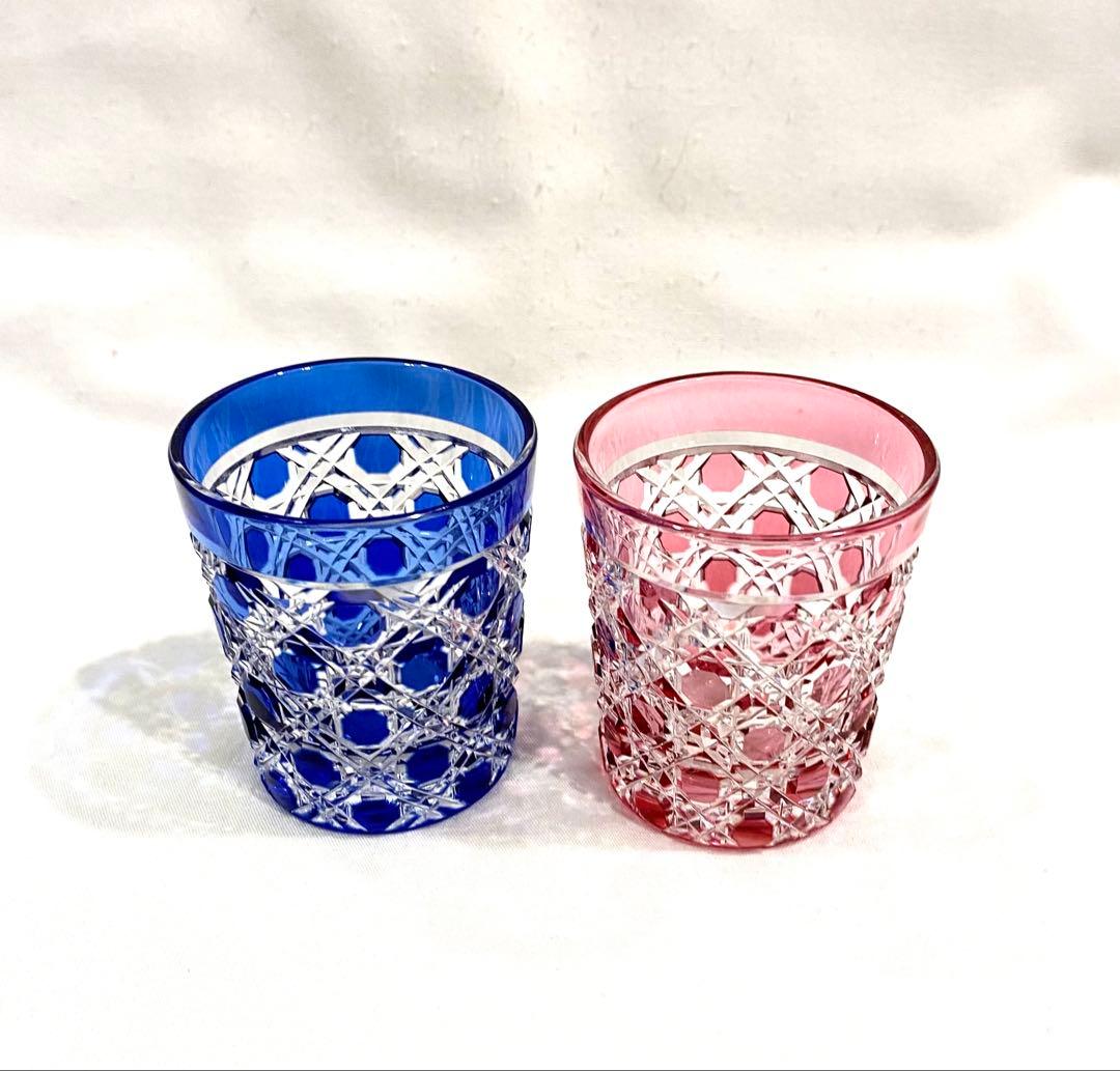 江戸切子／カガミクリスタル　”八角籠目紋”　ペア懐石杯