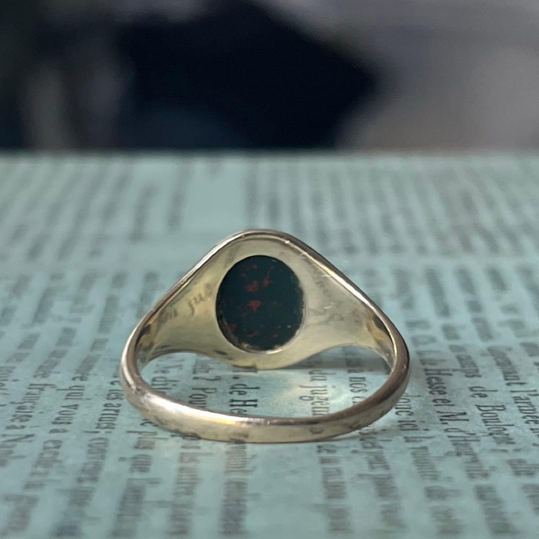 訳あり　英国　イギリス　ヴィンテージ　9k 9金　ブラッドストーンリング