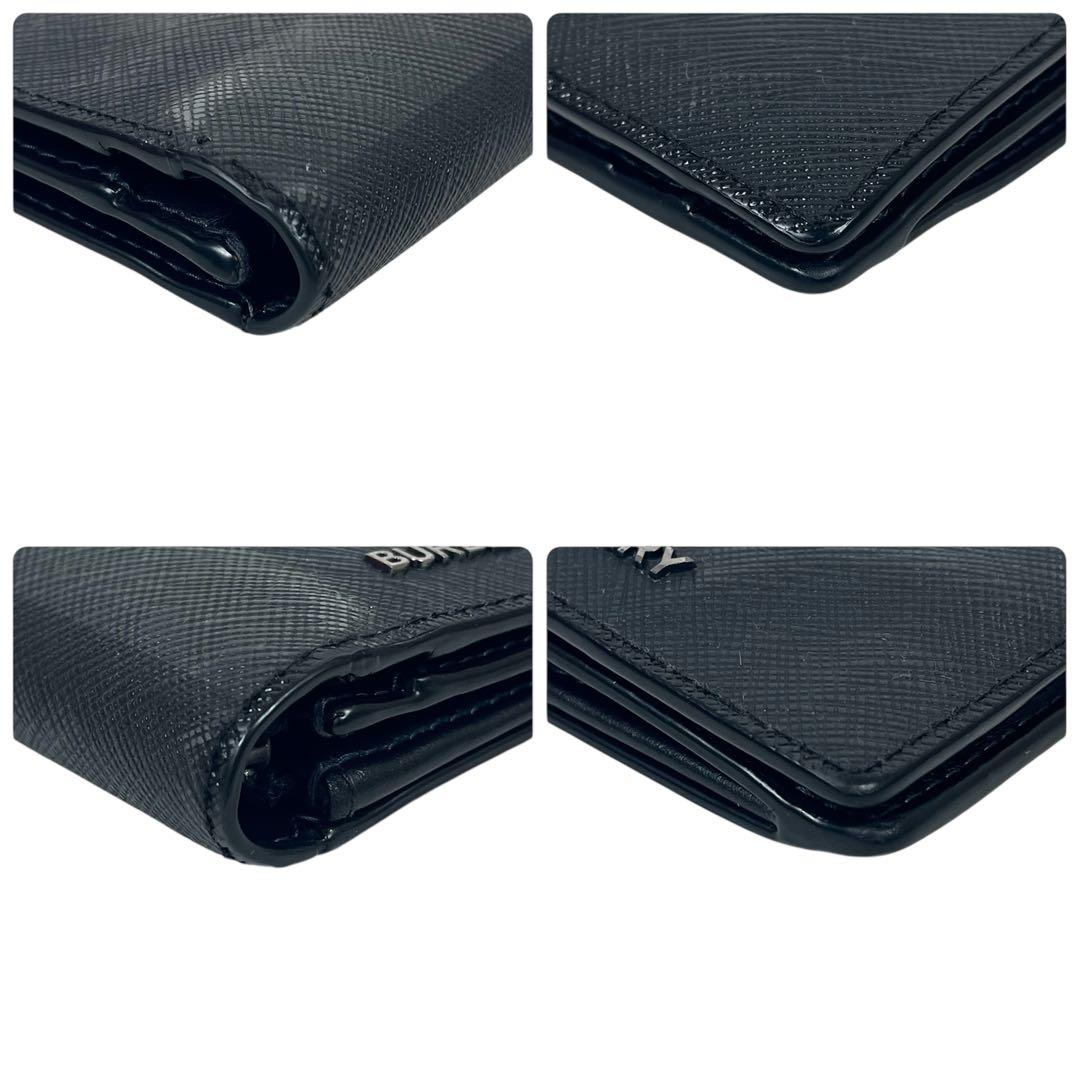 バーバリー　長財布　シャドーチェック　ロゴプレート　二つ折り　レザー　ブラック