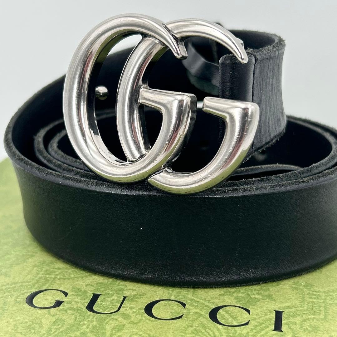 美品✨グッチ ベルト マーモント ダブルG シルバー レザー メンズ