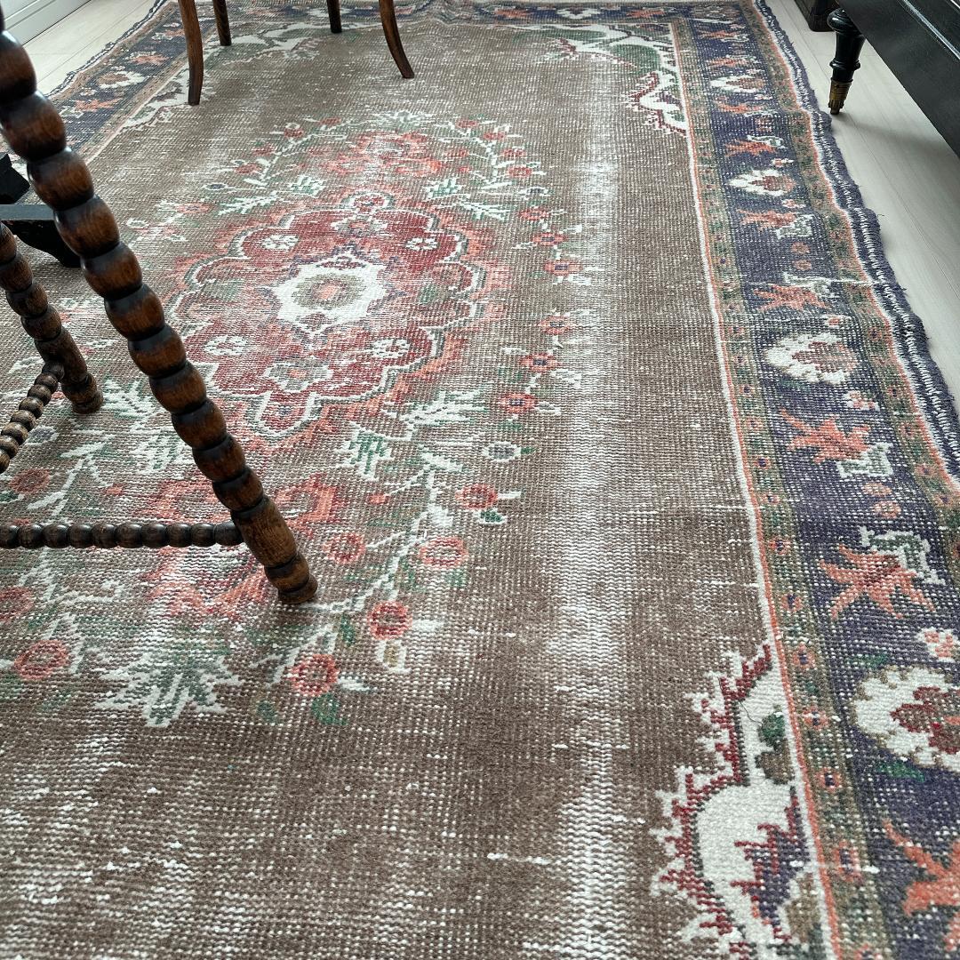 トルコヴィンテージラグ A71 超大判 レア トープ ブラウン ネイビー カーキ