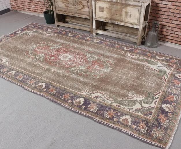 トルコヴィンテージラグ A71 超大判 レア トープ ブラウン ネイビー カーキ