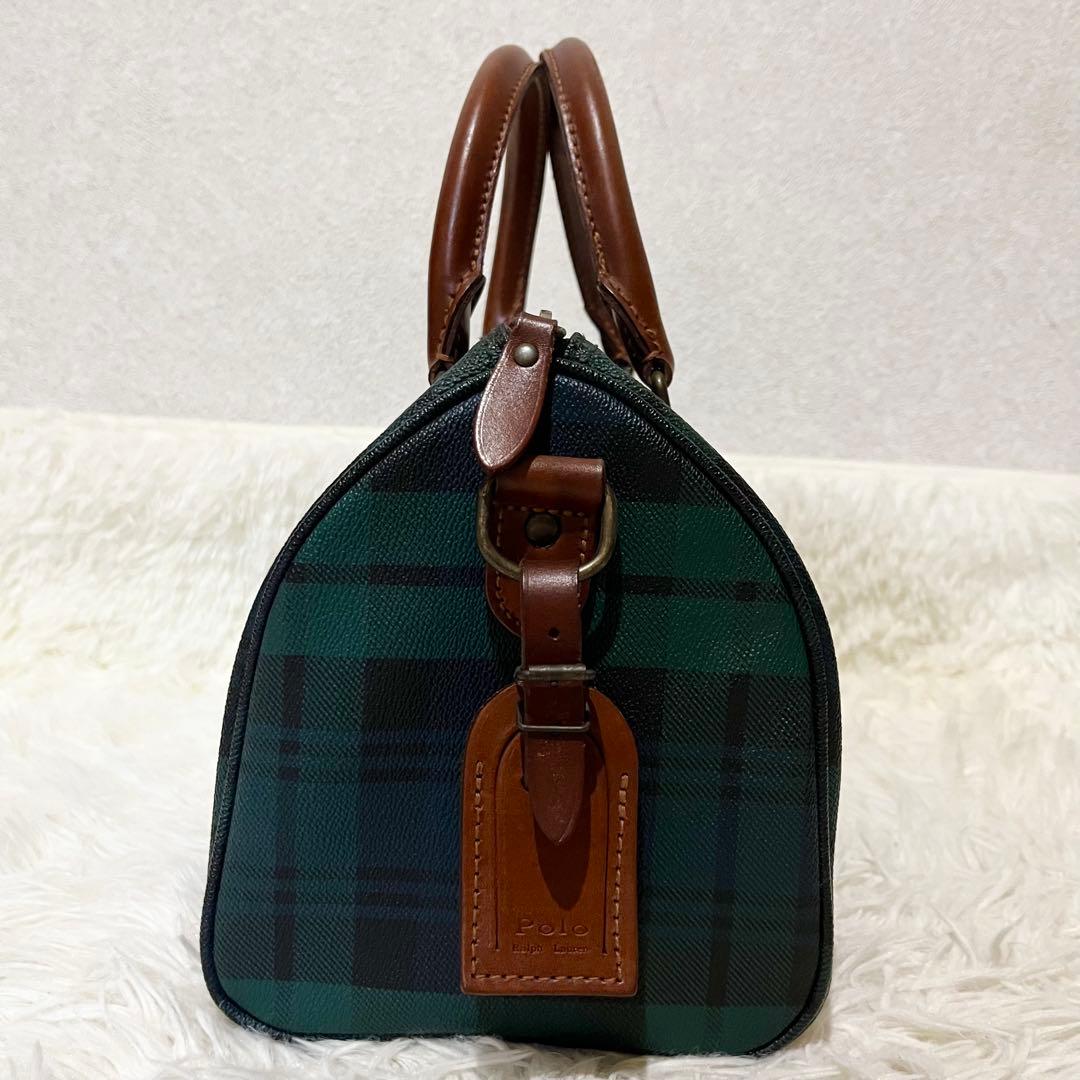ポロ ラルフローレン　ミニ ボストンバッグ　ハンドバッグ　チェック柄　PVC