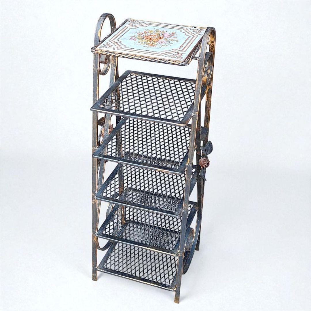 ローズ　アイアンラック　ルームシューズラック　タイル　アンティーク　カントリー