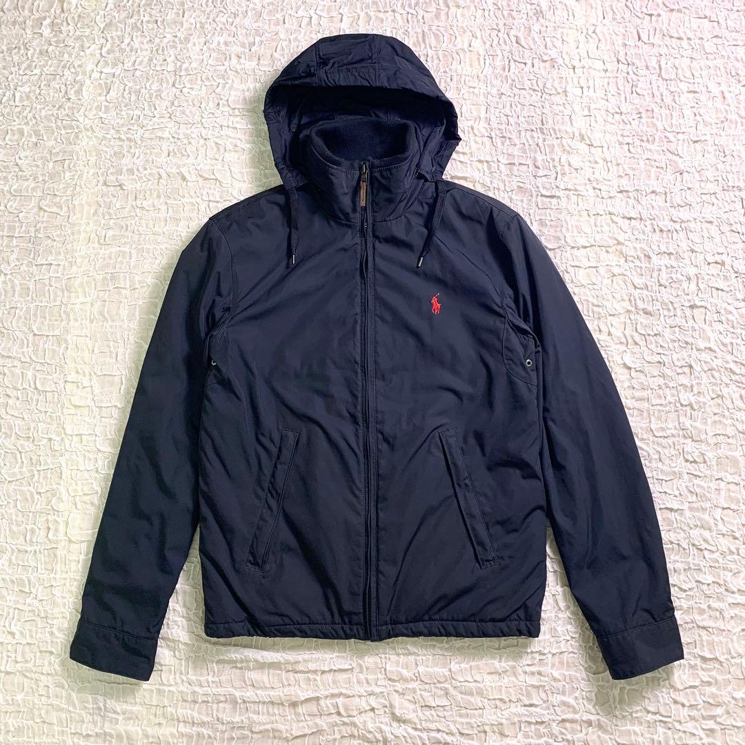 ポロラルフローレン 胸元ロゴ　フード付 ナイロンジャケット ブラック フリース