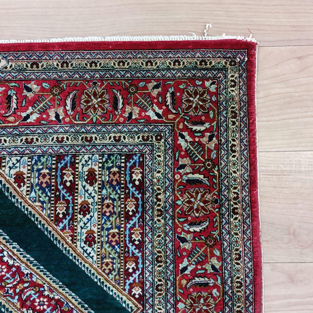 Y3261 高級ペルシャ絨毯 クム産 シルク100% 手織り 工房サイン