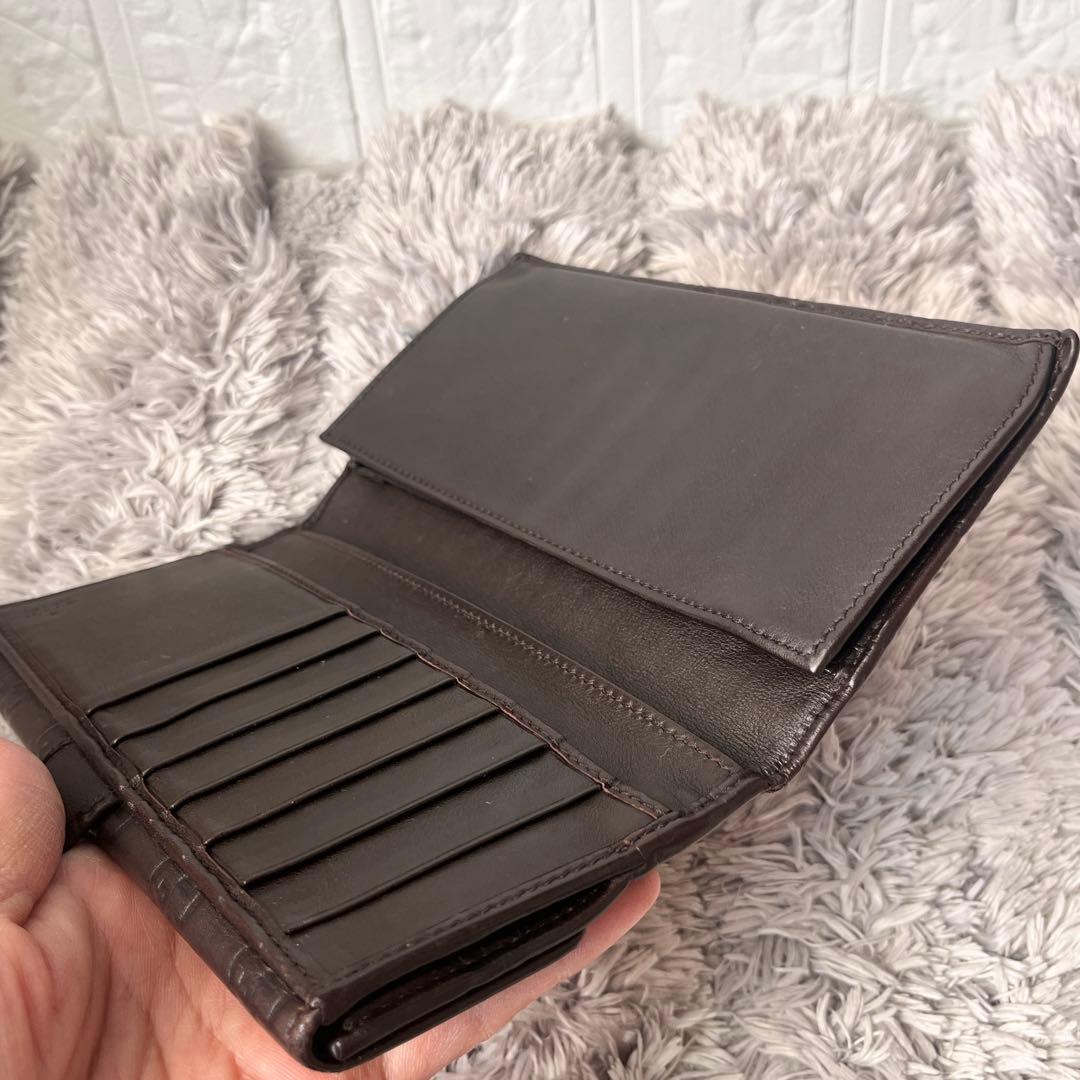 美品✨GUCCI シマ　ロゴプレート　ダークブラウン　メンズ　レディース　長財布