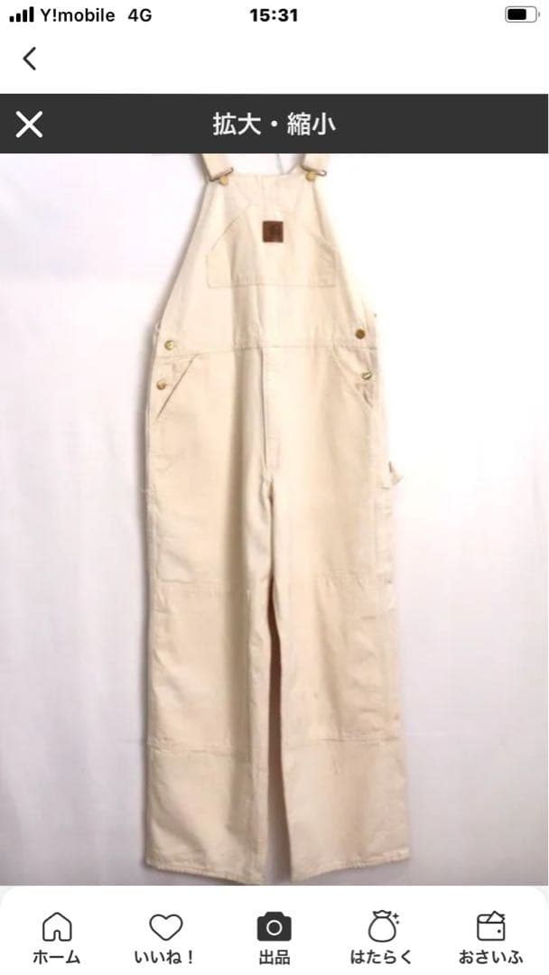 カーハート オーバーオール　ダブルニー　ホワイト　白　w36