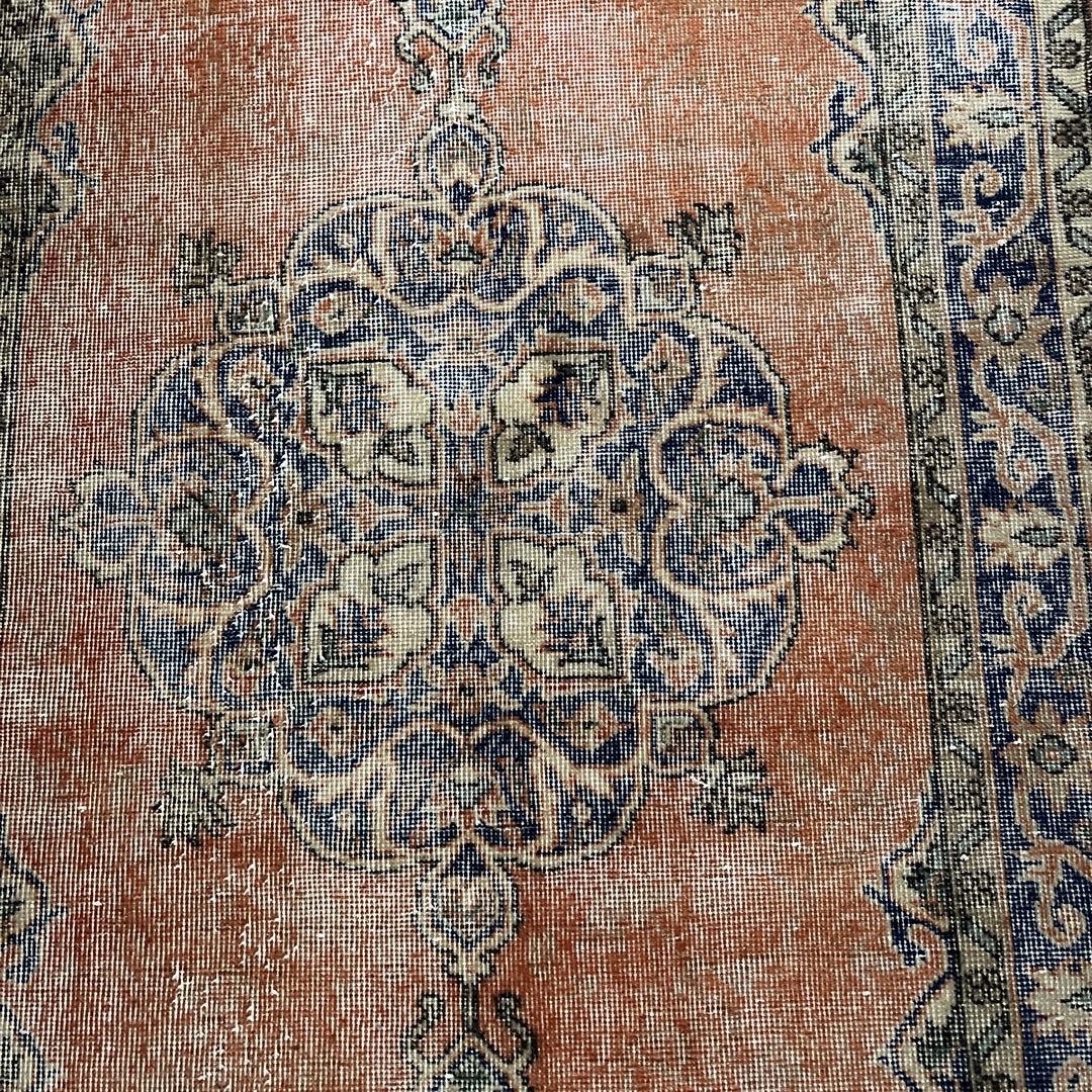 伝統ネイビー118×197シャビーオレンジ　メダリオン　トルコヴィンテージラグ