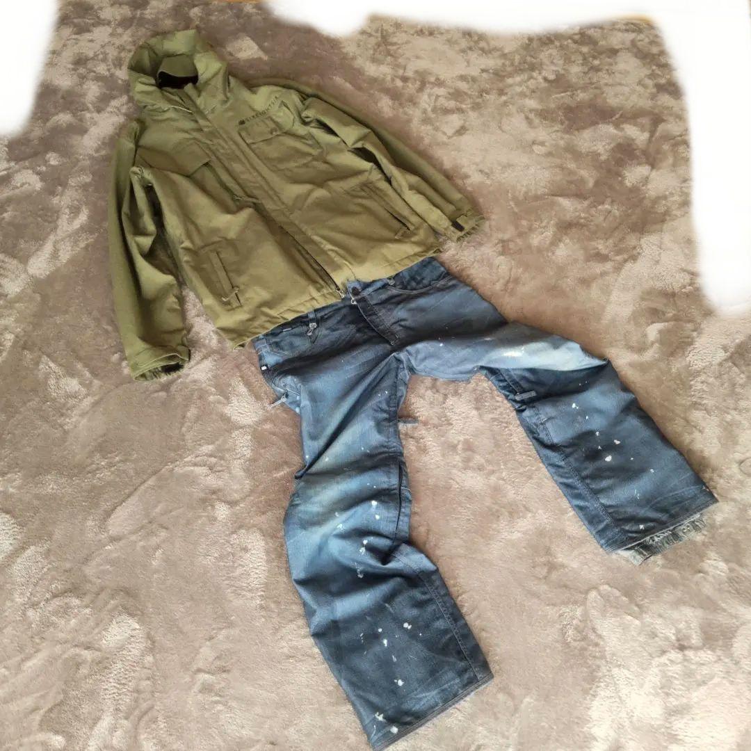686 上下　オリーブグリーンジャケットとデニムパンツセット