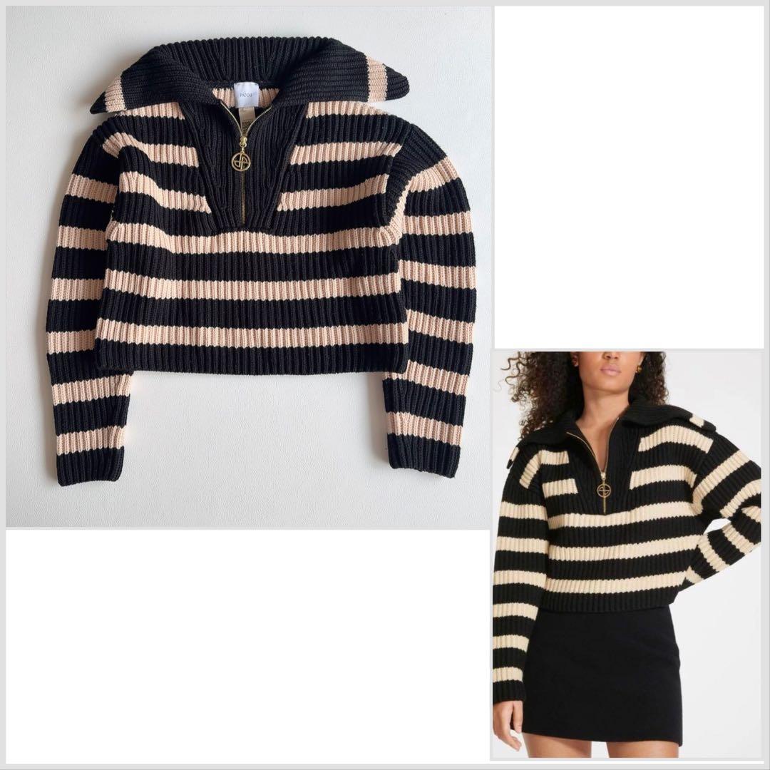 PATOU　ハーフジップニット　メリノウール　ロゴチャーム　ハイネック　ボーダー
