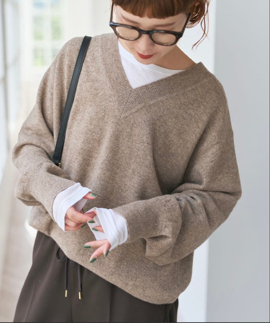 スピック＆スパン カシミヤ混Vネックプルオーバー