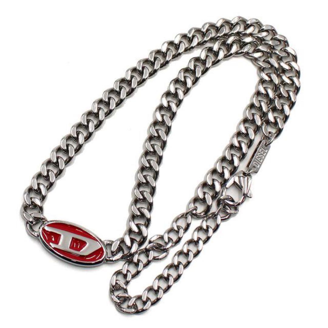 っっっっr 　　　　DIESEL シルバー レッド チェーンネックレス