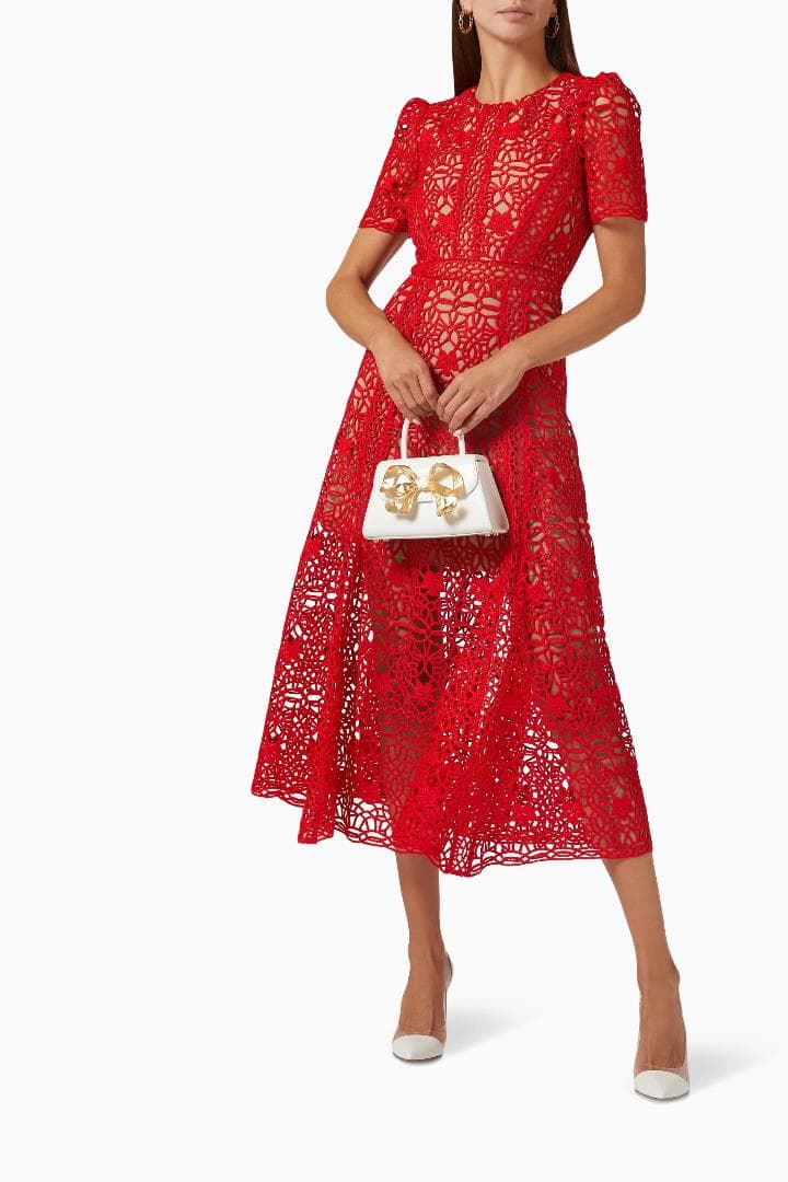 ｙ*ｉ様 セルフポートレイト ワンピース ギピュールレース 赤 UK10 未使用