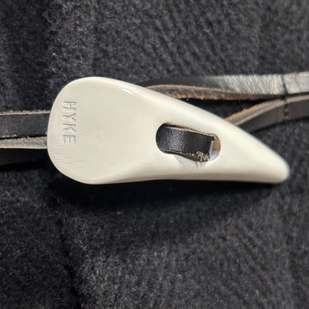 HYKE ハイク　ダッフルコート ヘリンボーン　白トグル　ブラック　サイズ2