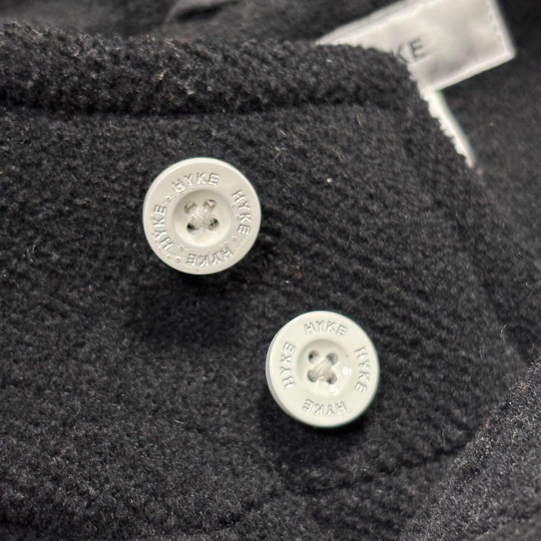 HYKE ハイク　ダッフルコート ヘリンボーン　白トグル　ブラック　サイズ2