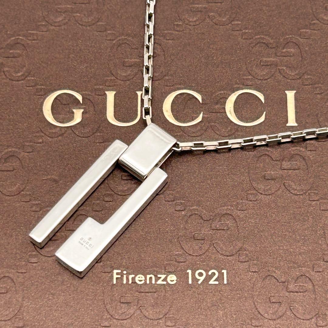 美品✨ GUCCI グッチ ネックレス Gロゴ プレート シルバー925