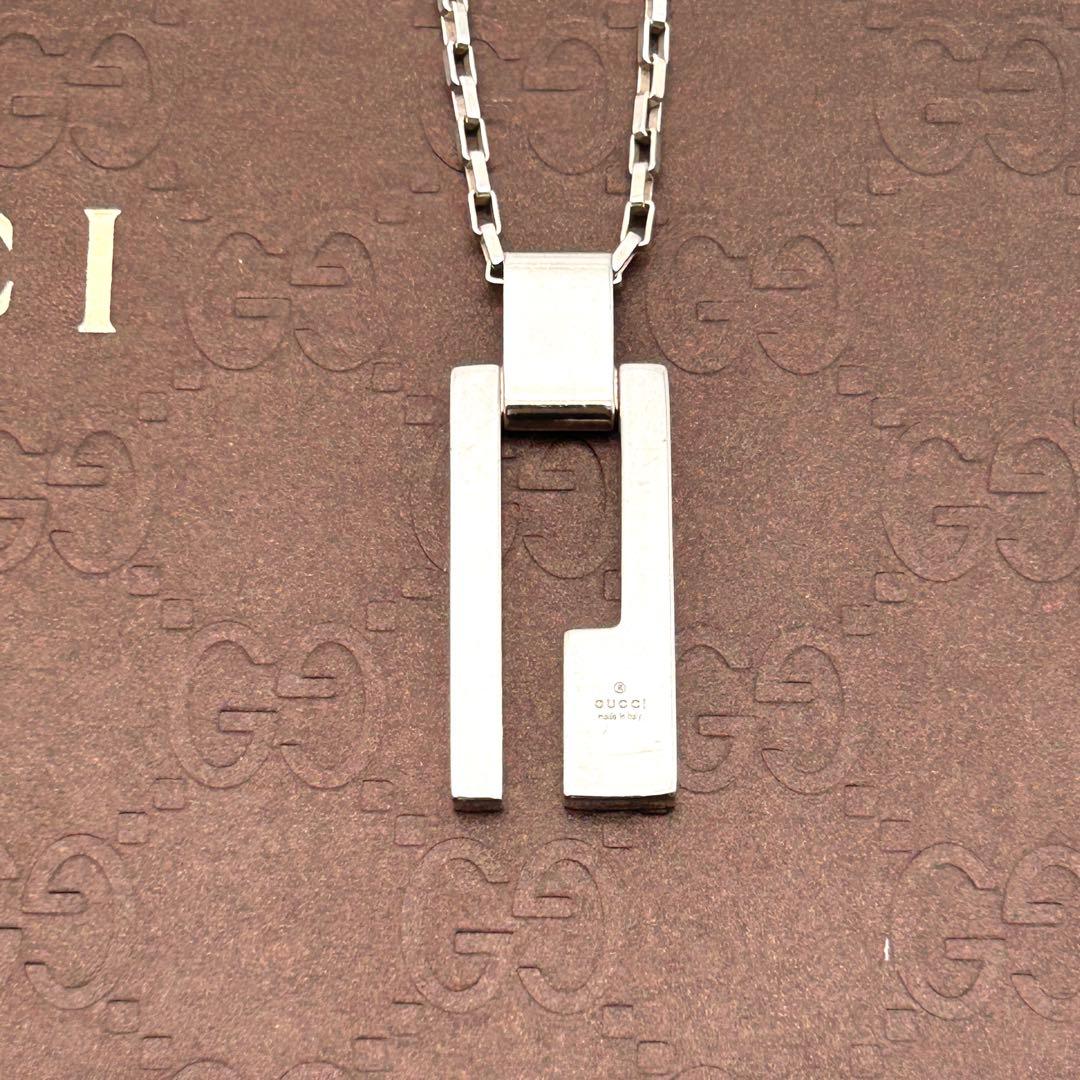 美品✨ GUCCI グッチ ネックレス Gロゴ プレート シルバー925