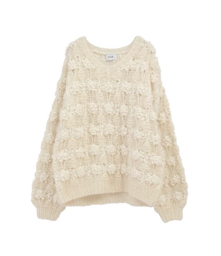 ★CLANE人気BUMPY OVER V NECK KNIT TOPS★白★新品
