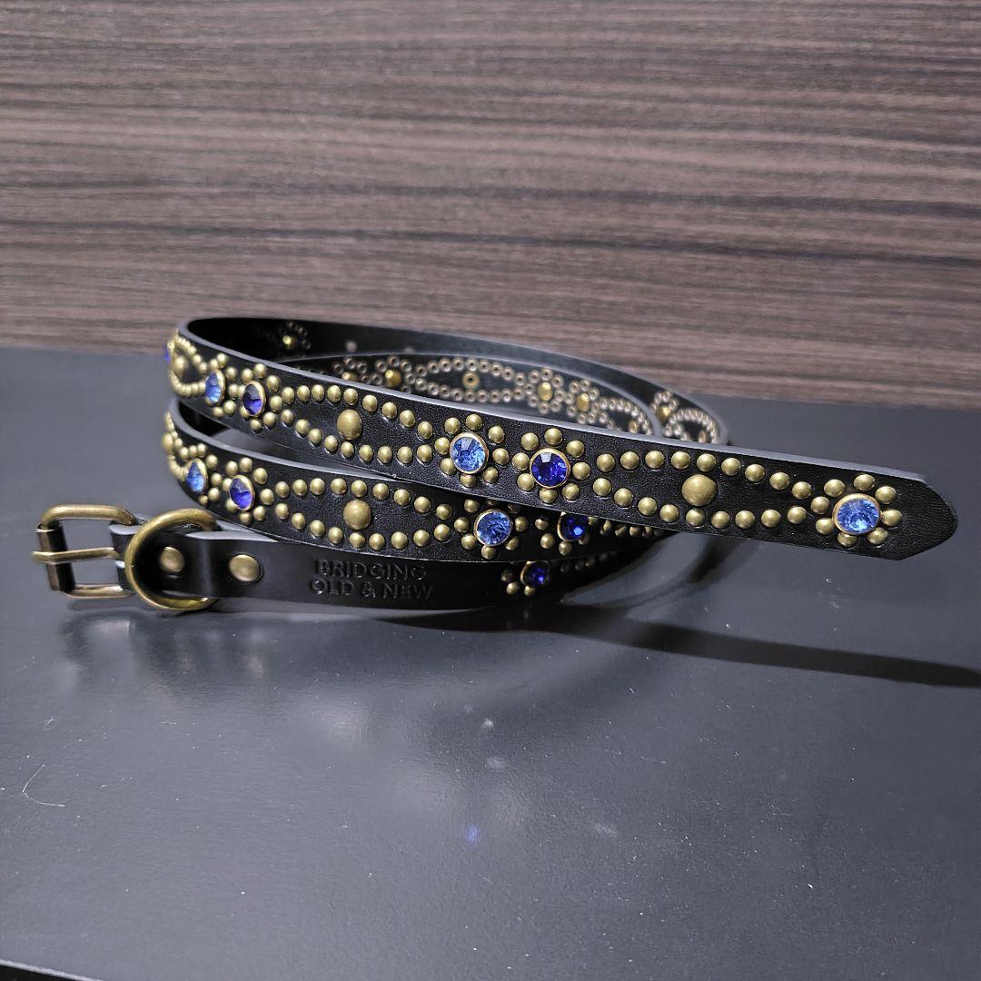 クロス青■本革レザーフルスタッズナローベルト☆アメカジヴィンテージビンテージ