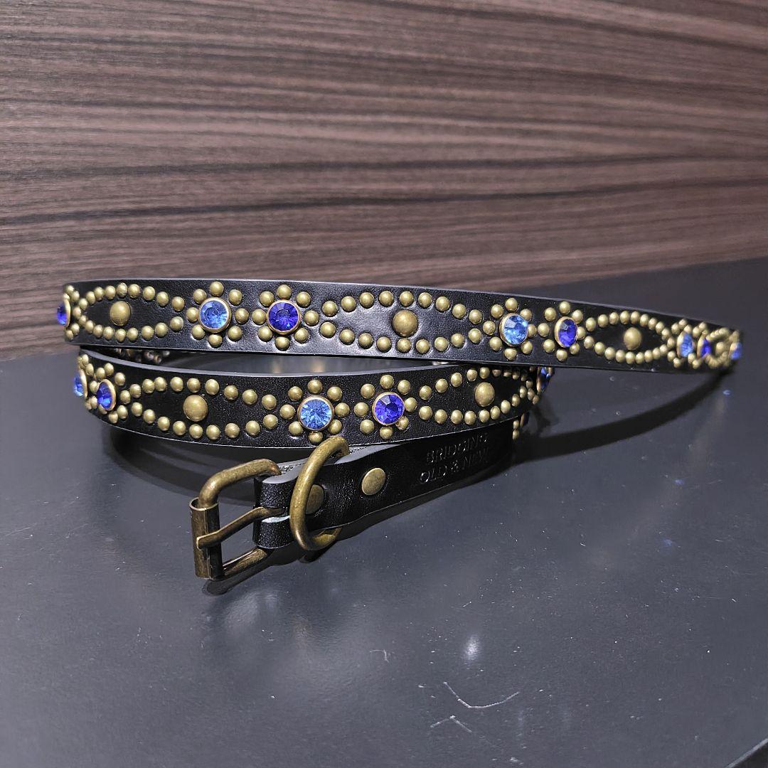 クロス青■本革レザーフルスタッズナローベルト☆アメカジヴィンテージビンテージ