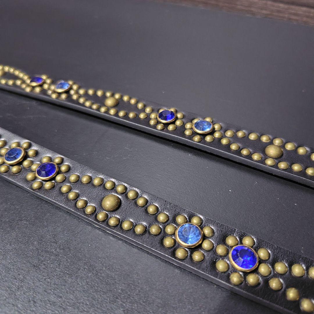 クロス青■本革レザーフルスタッズナローベルト☆アメカジヴィンテージビンテージ