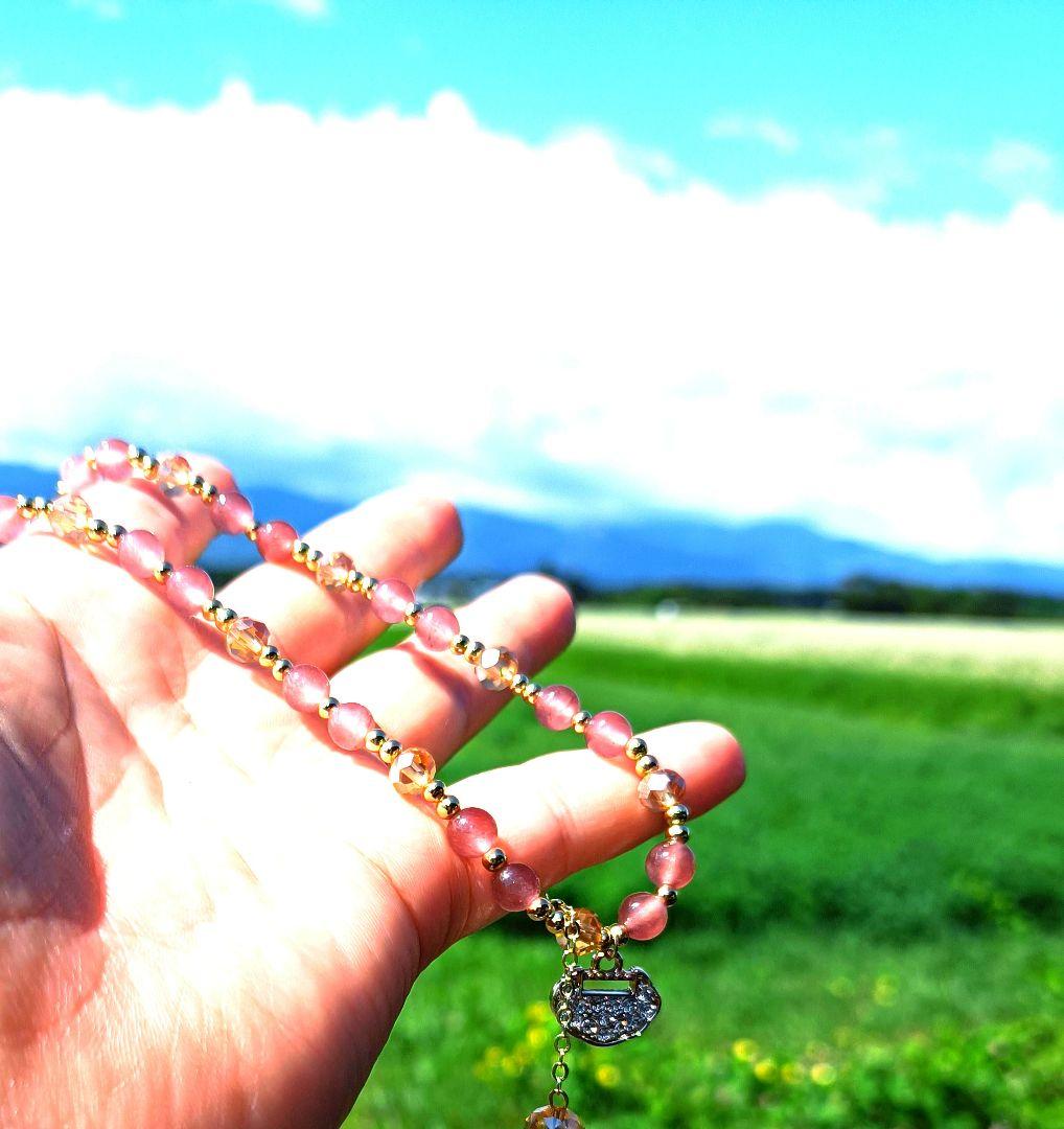 ぽっかぽか❀ロングストロベリークォーツブレスレット❀