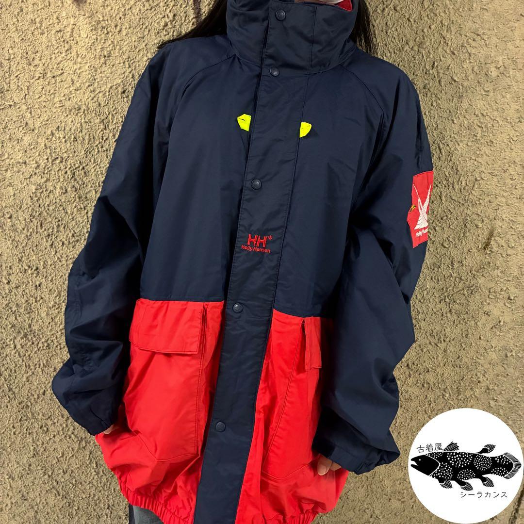 希少⭐︎ヘリーハンセン セーリングジャケット センターロゴ刺繍 フード付き XL