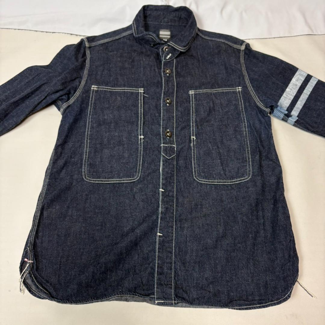 桃太郎ジーンズ SJ191 出陣 袖ライン ジェイルポケット デニムシャツ 42