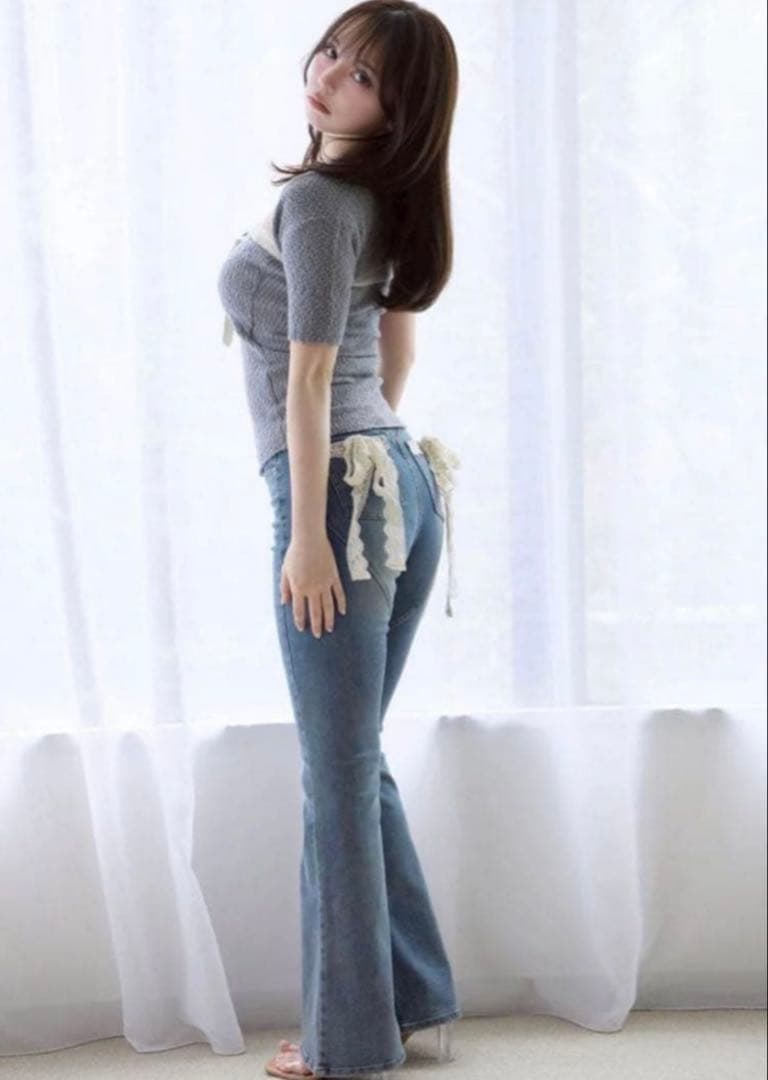 美品 ANDMARY Lacey ribbon heart hip denim