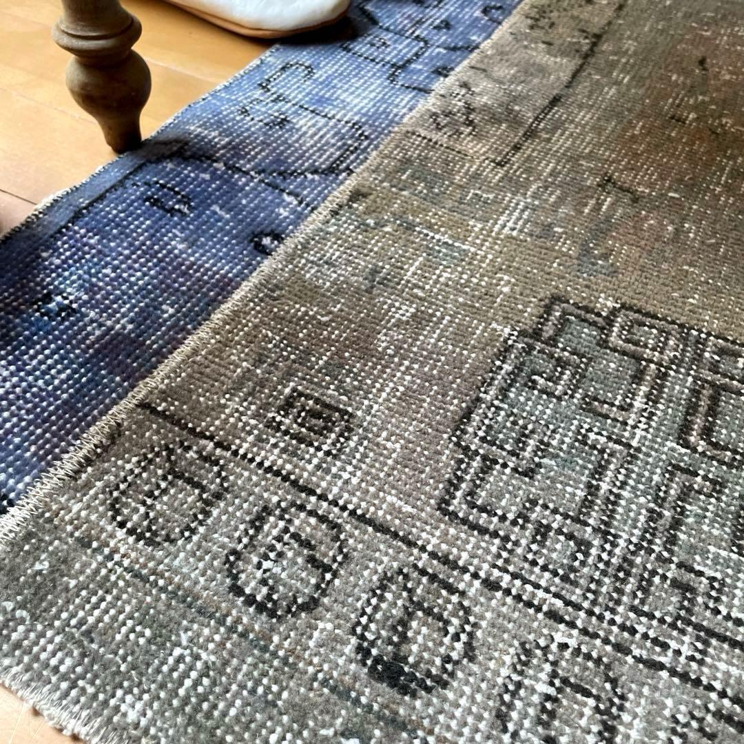 58×82 パッチワークオーバーダイ　ブルー×グレイ　トルコヴィンテージラグ