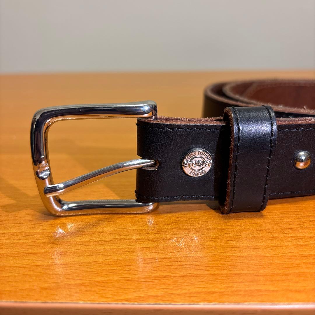 stussy 本革ベルト、ブラック、メンズ